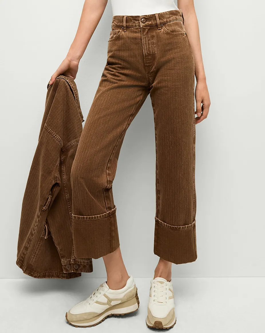 Dylan Cuffed Twill Straight-Leg Pants in Brown