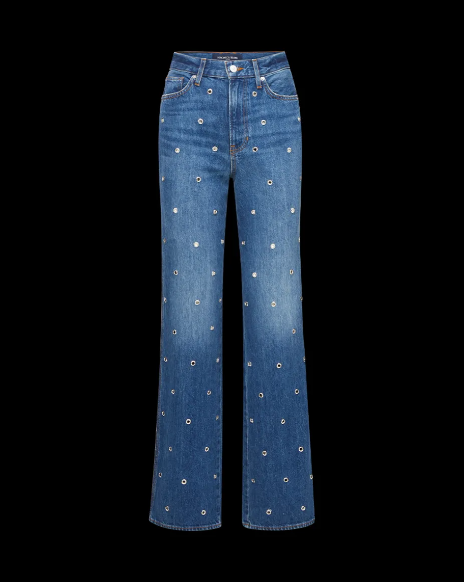 Dylan Grommet Straight-Leg Jeans in Blue Denim