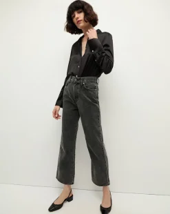 Dylan Rhinestone-Stripe Straight-Leg Jean in Washed Black