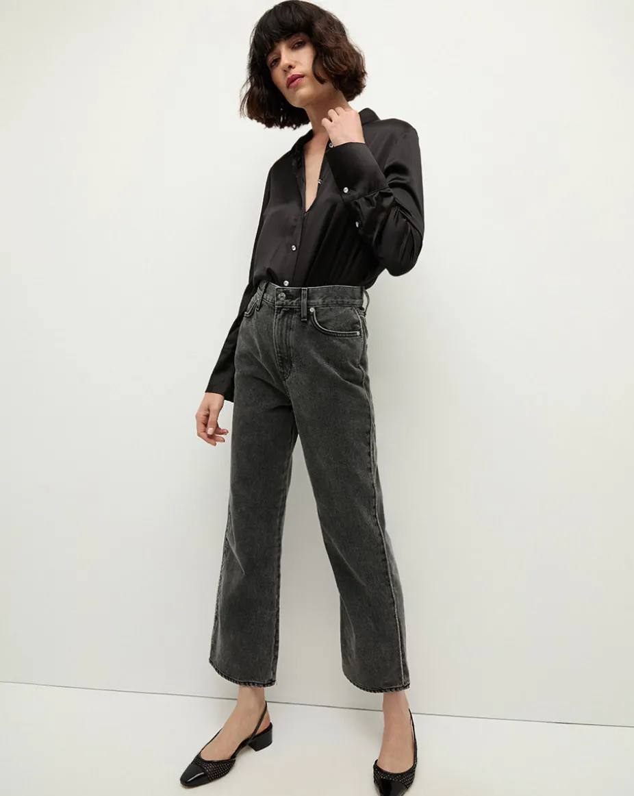 Dylan Rhinestone-Stripe Straight-Leg Jean in Washed Black