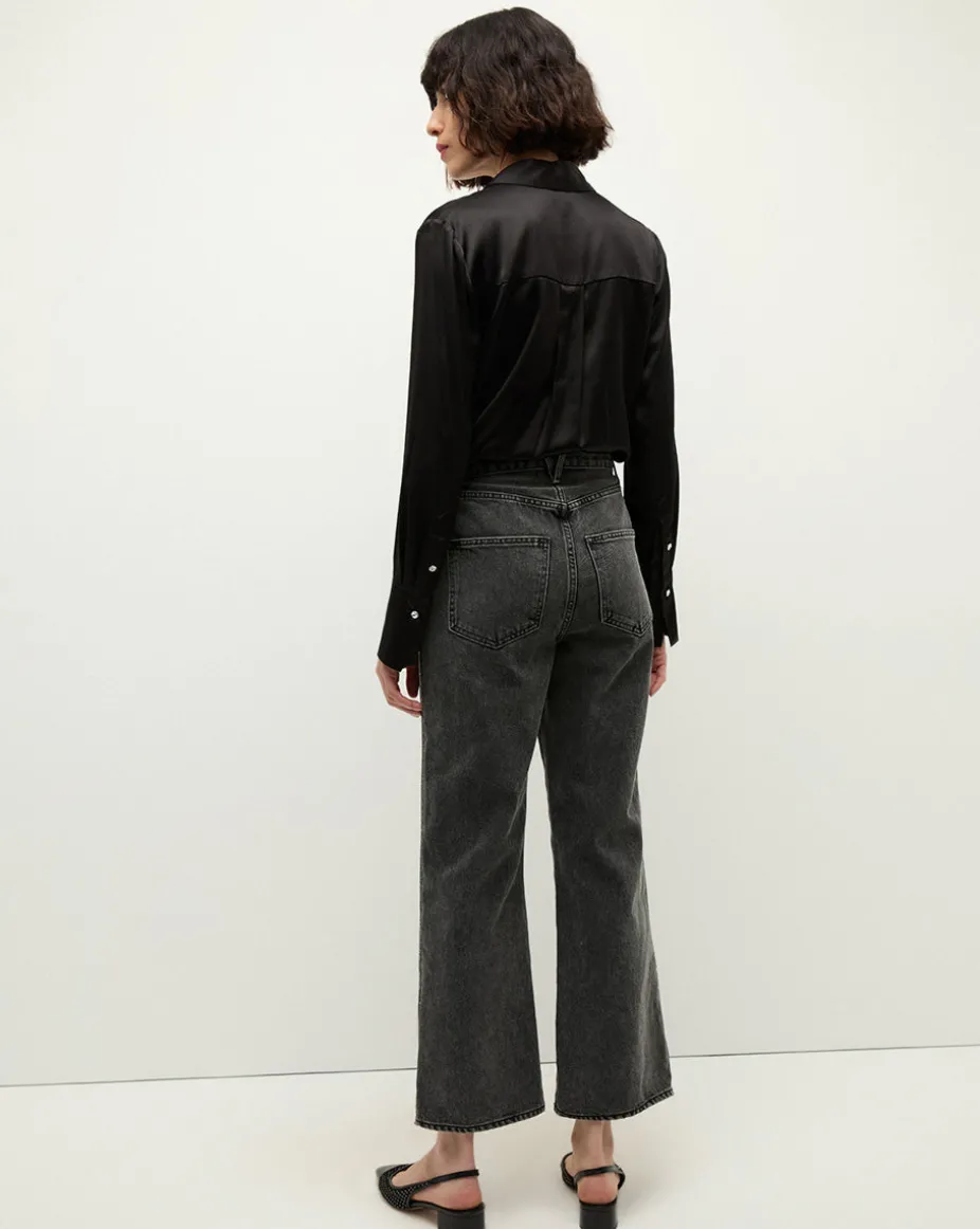 Dylan Rhinestone-Stripe Straight-Leg Jean in Washed Black