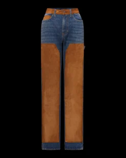 Dylan Suede-Patchwork Straight-Leg Jean in Equinox Blue