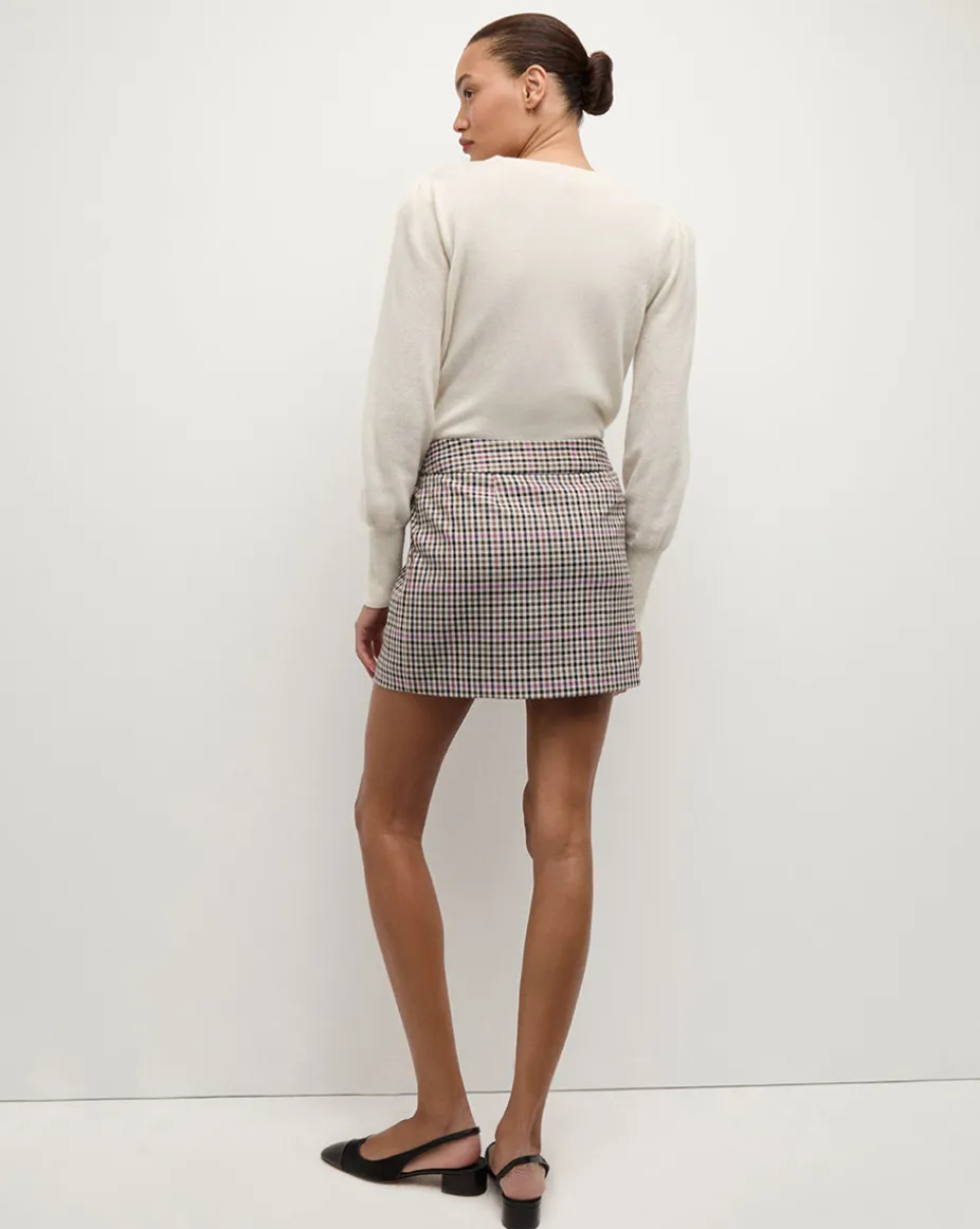 Elara Plaid Mini Skirt in Oat, Pink & Red Check