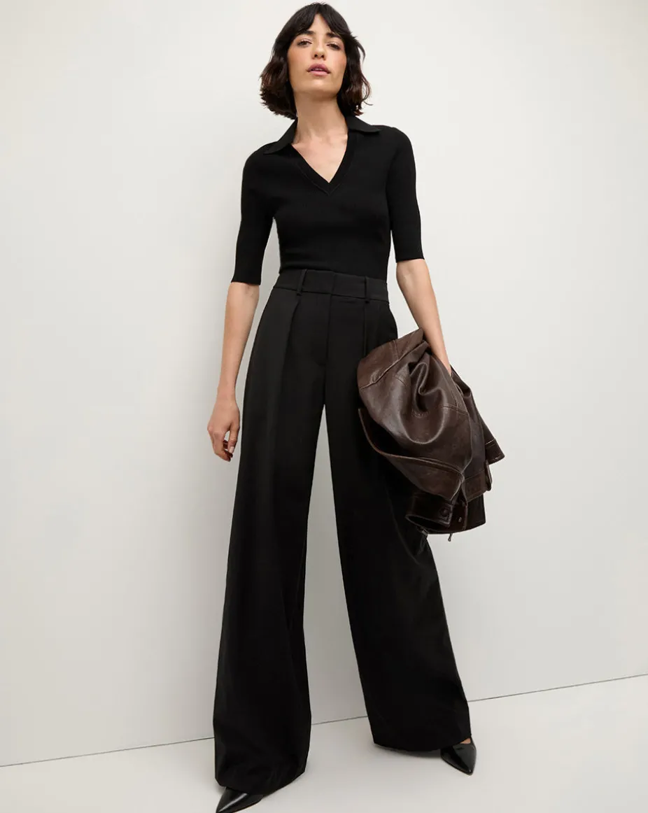 Emily Knit Polo Shirt in Black