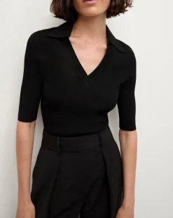 Emily Knit Polo Shirt in Black