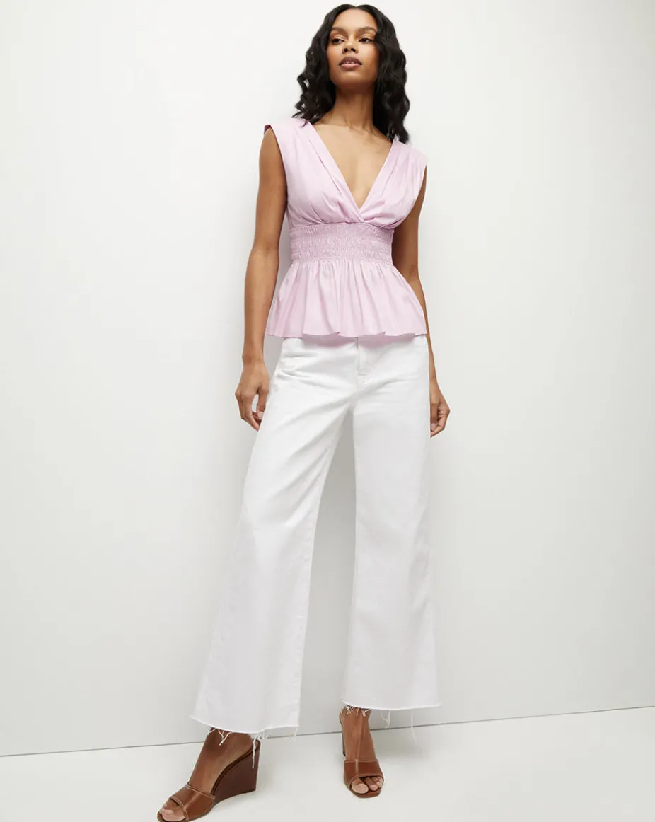 Evra Deep-V Neck Ruffle-Peplum Top
