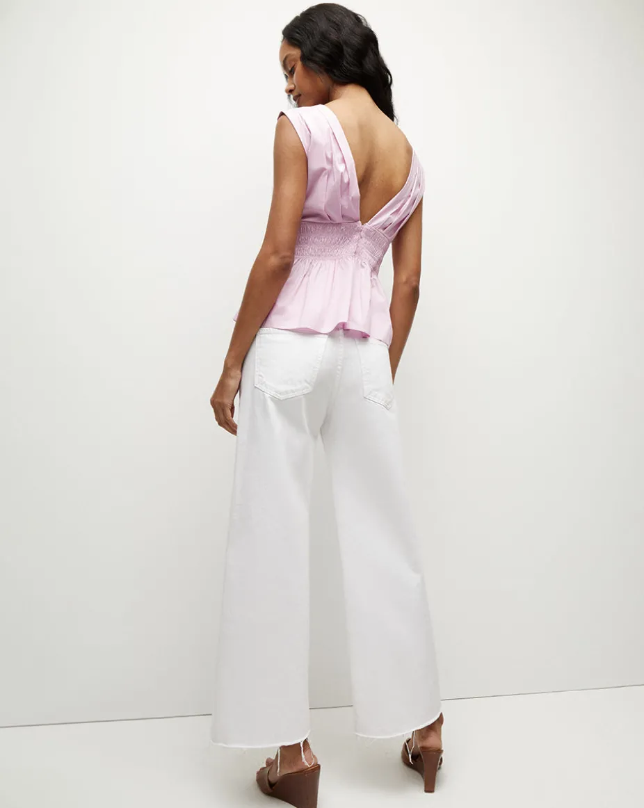 Evra Deep-V Neck Ruffle-Peplum Top