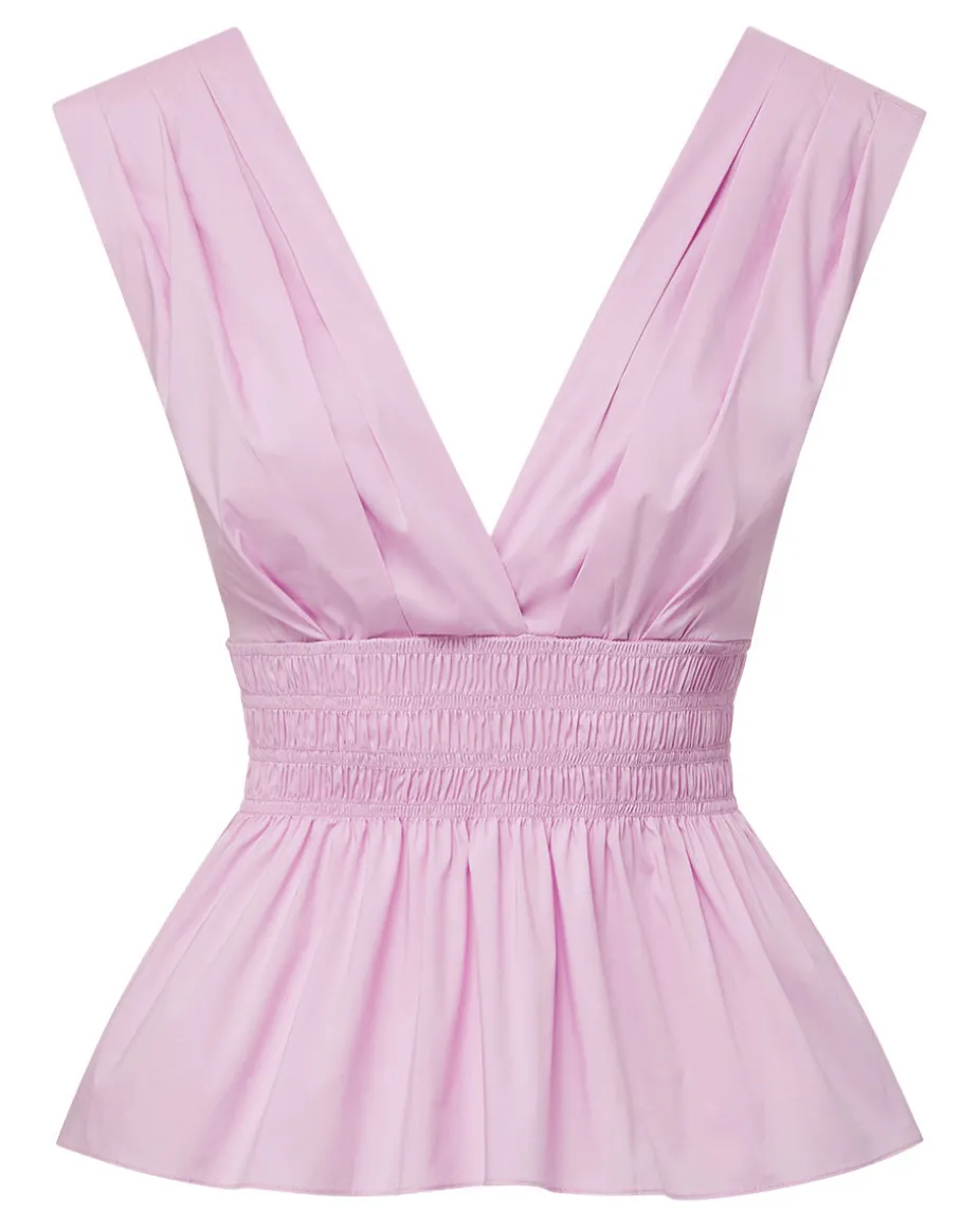 Evra Deep-V Neck Ruffle-Peplum Top