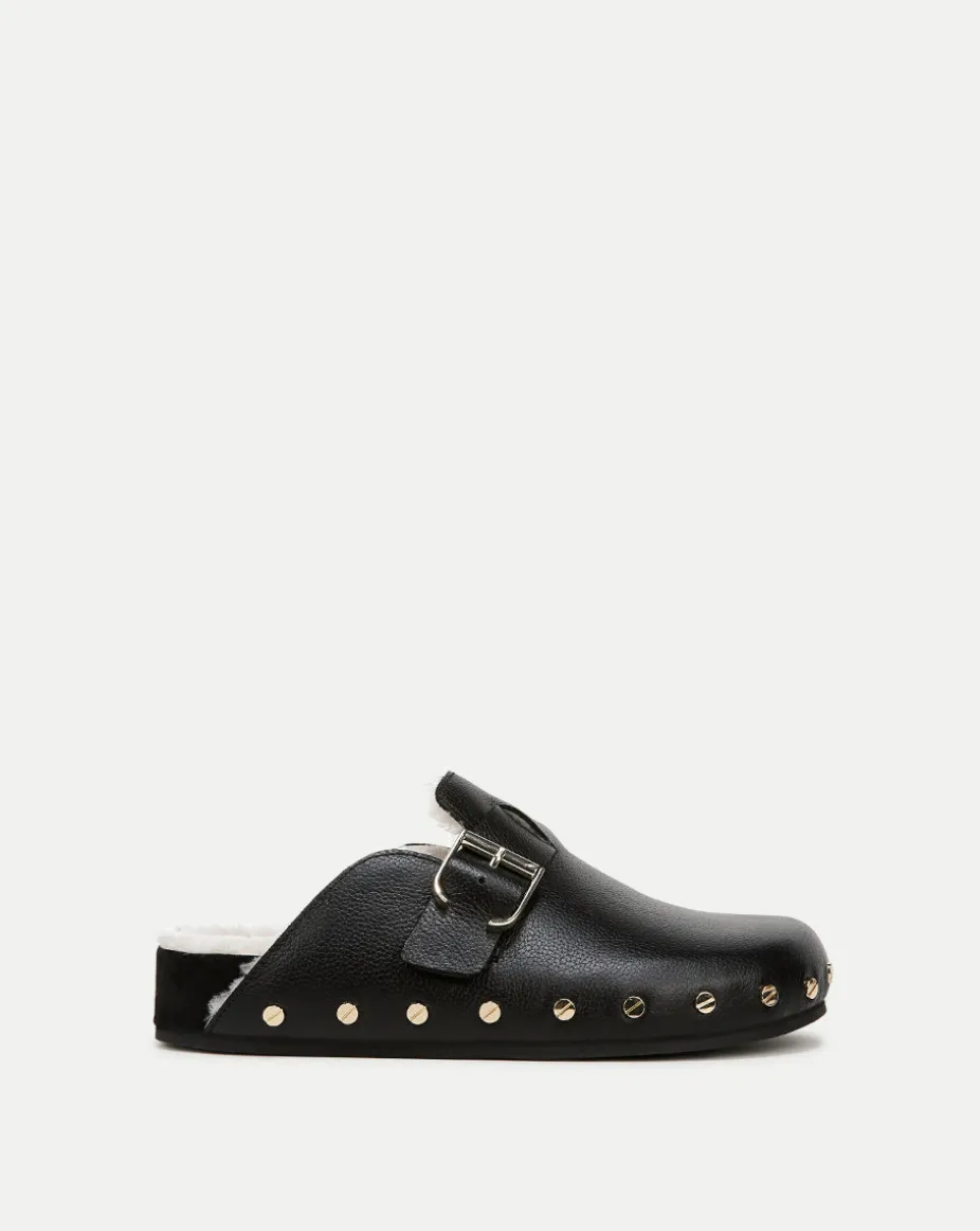 Fern Shearling Clog in Black Leather