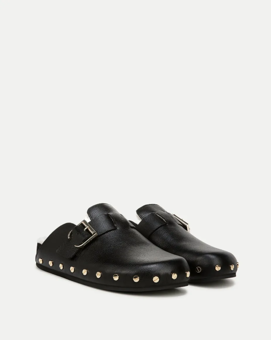 Fern Shearling Clog in Black Leather