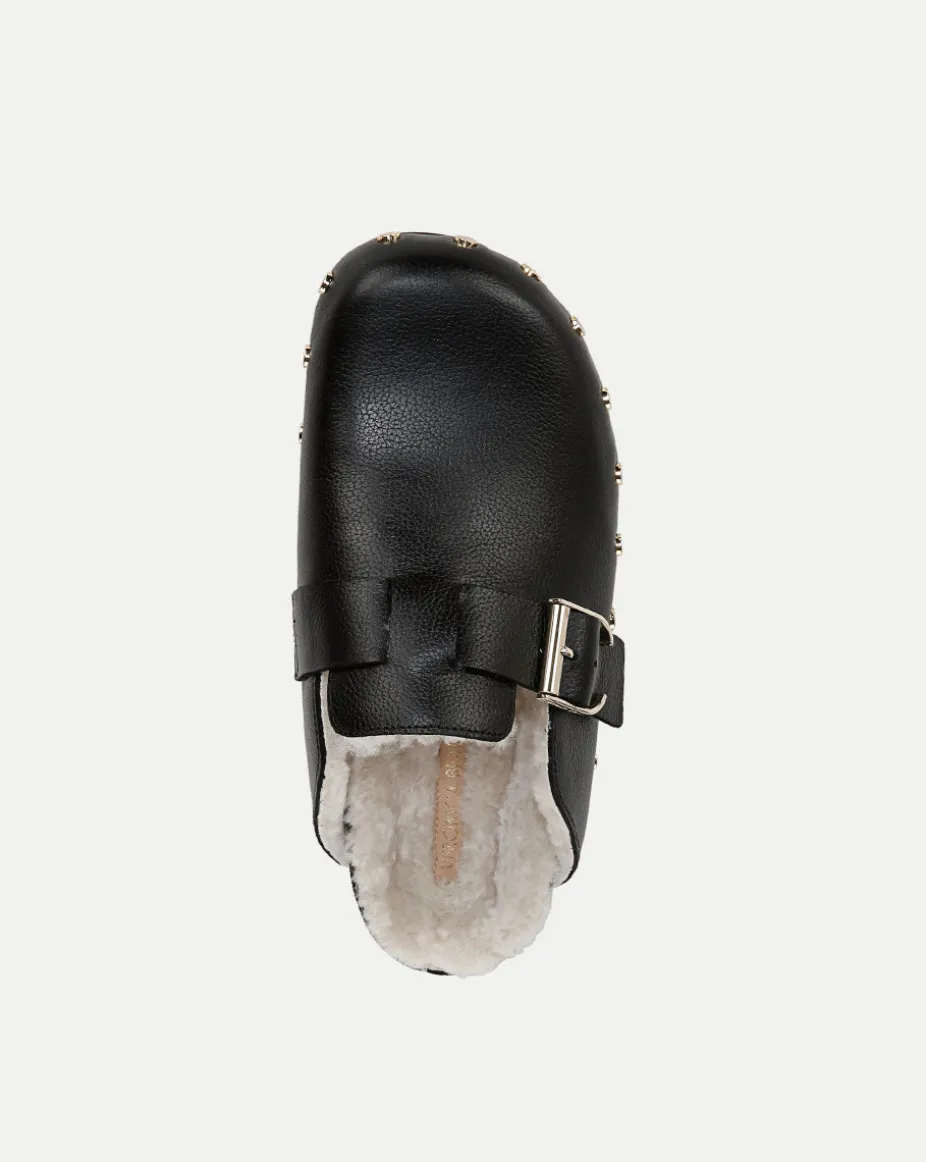 Fern Shearling Clog in Black Leather