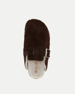 Fern Shearling Clog in Brown Suede