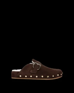 Fern Shearling Clog in Brown Suede