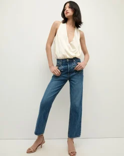 Fernanda Silk Bodysuit in Ivory x Poppy Delevingne