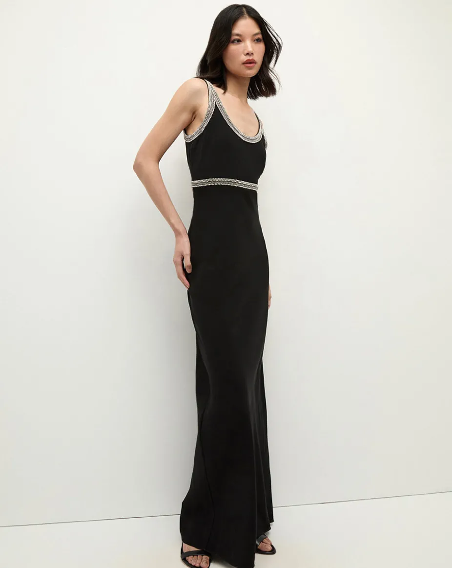 Flores Rhinestone Maxi Dress in Black