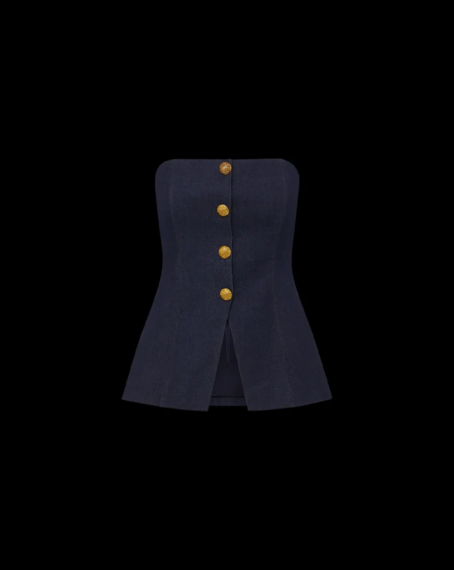 Forman Denim Bustier Top in Dark Wash