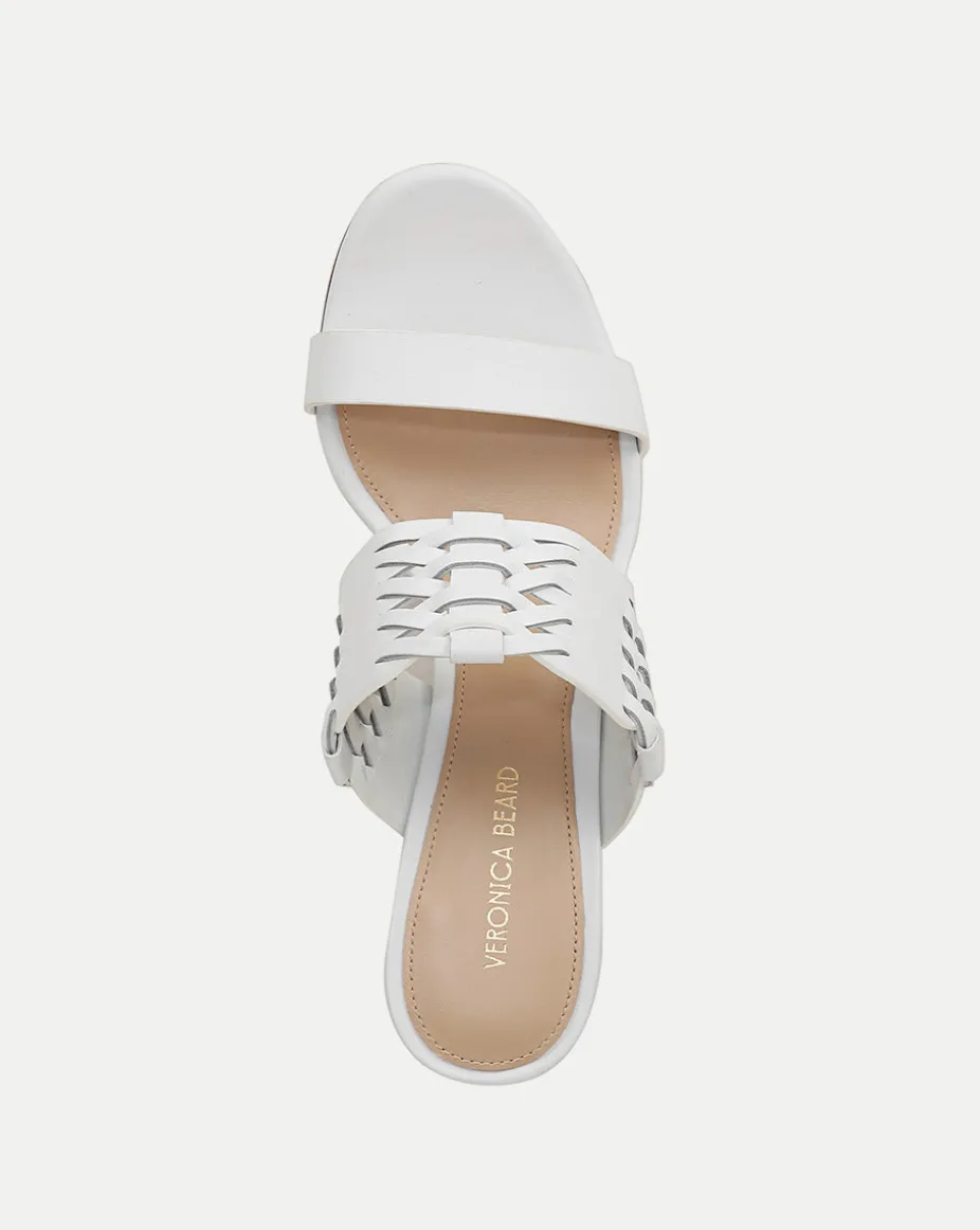 Georgie White Woven Leather Heeled Sandal