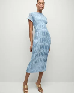 Gramercy Pleated Dress in Blue Sky