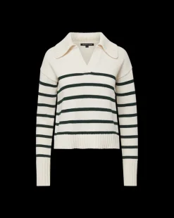 Jovie Striped V Neck Sweater in Ivory & Green