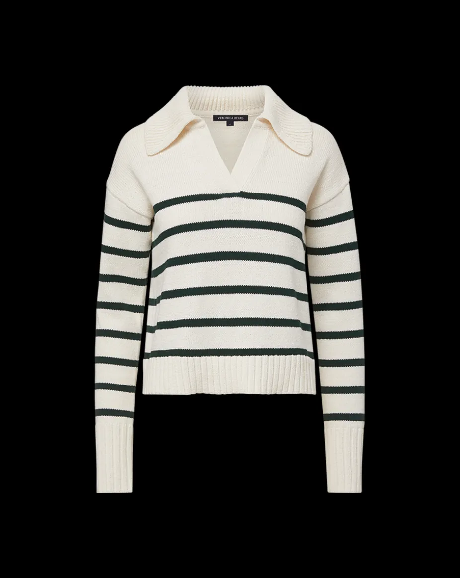 Jovie Striped V Neck Sweater in Ivory & Green