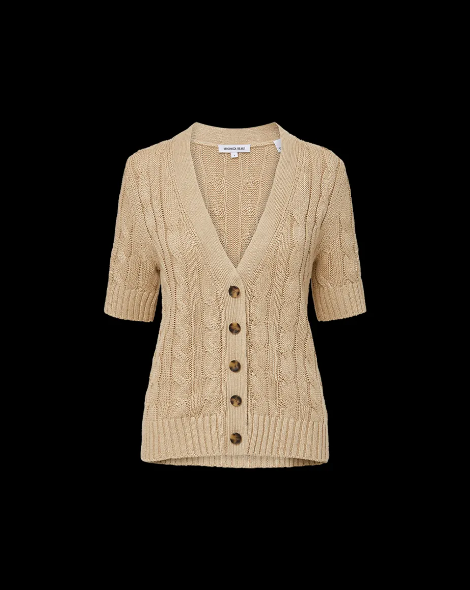 Julietta Silk-Linen Cardigan in Stone Khaki