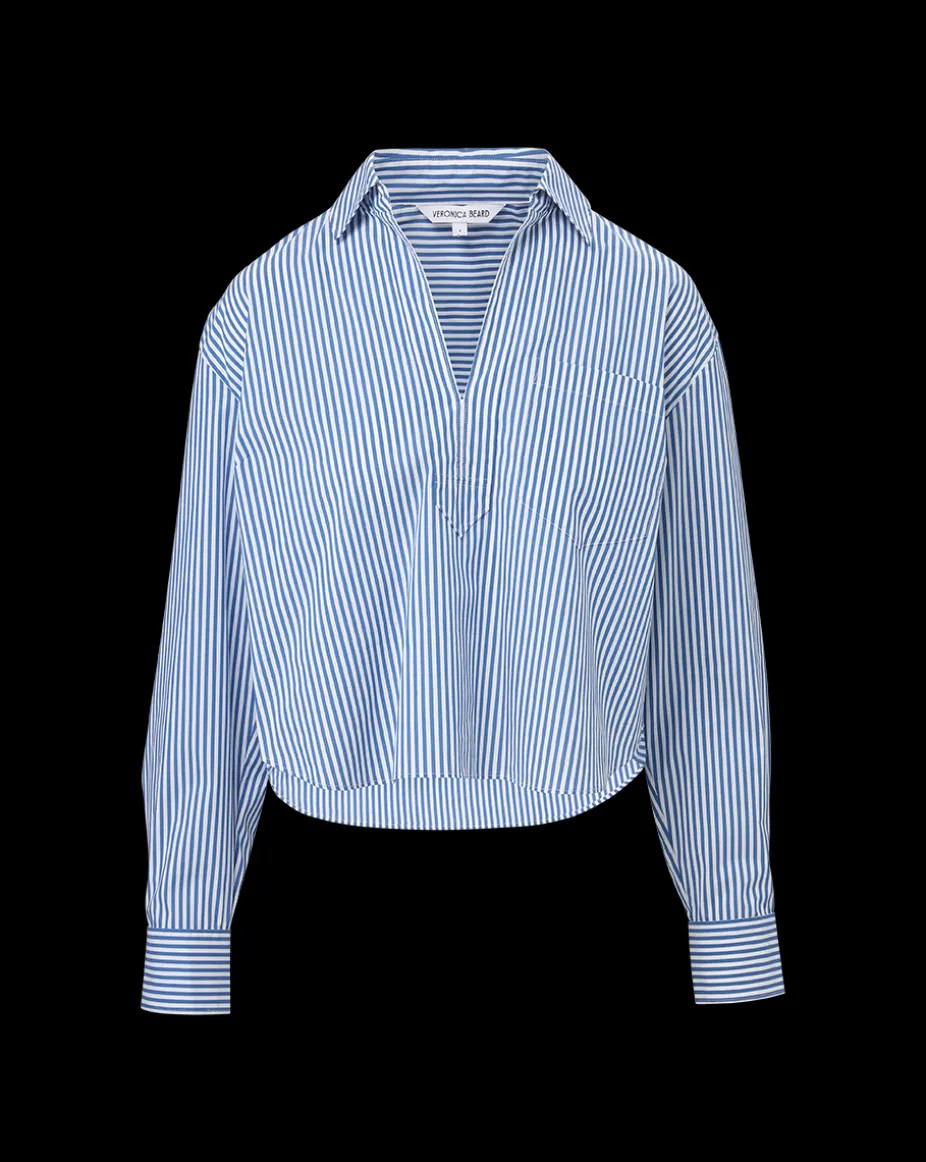 Khai Cropped Tunic Top in Blue/White Stripe