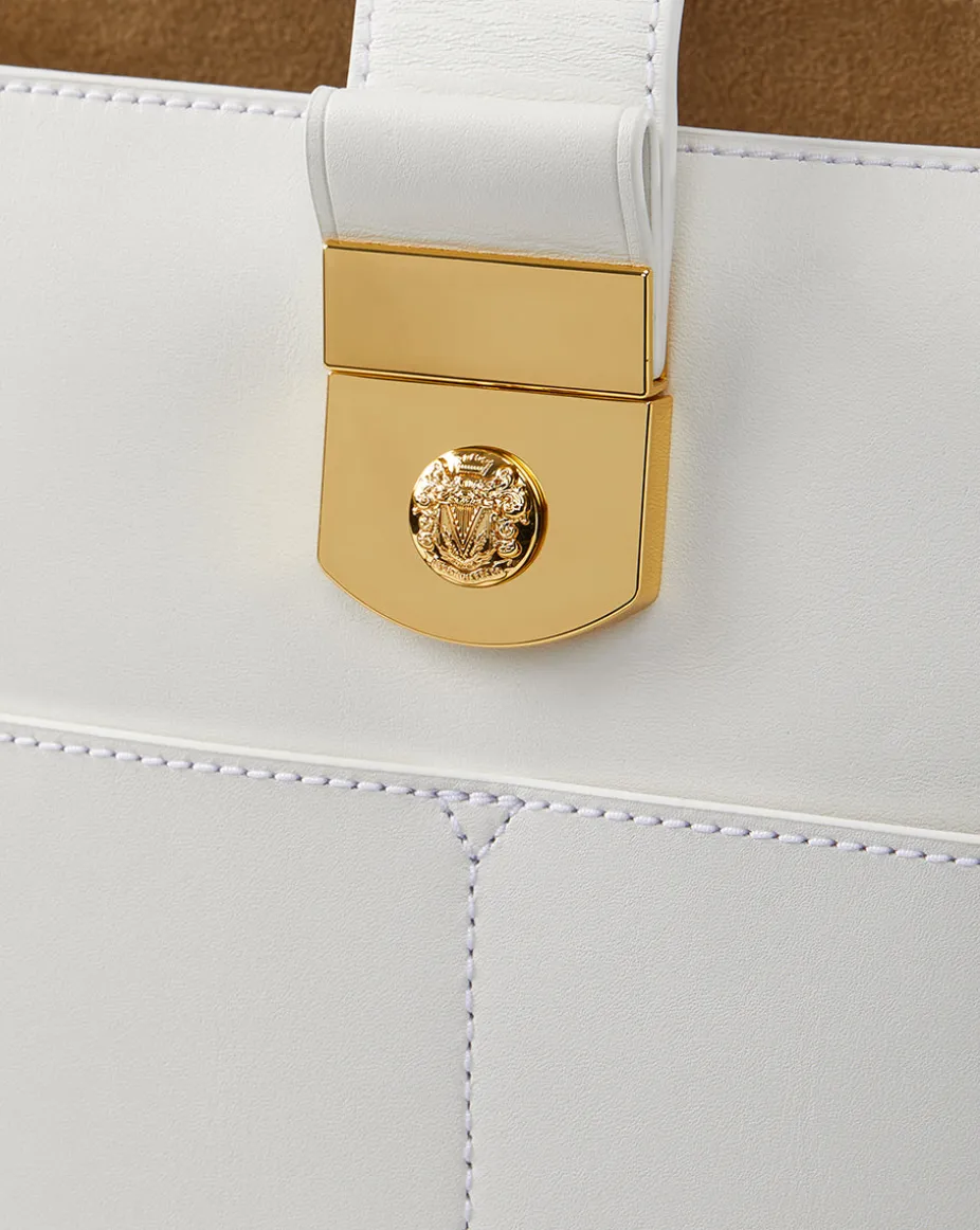 Large Crest Lock Bucket Bag in Off-White