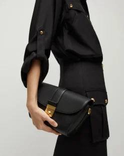 Large Crest Lock Trap Bag in Black