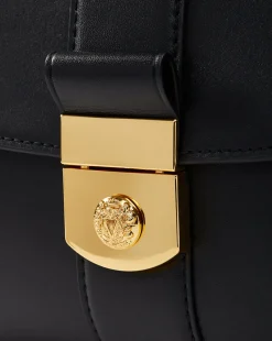 Large Crest Lock Trap Bag in Black