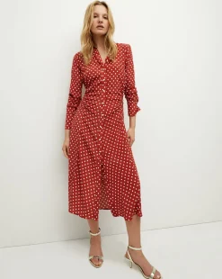 Lex Polka-Dot Dress in Brick Red/Ecru