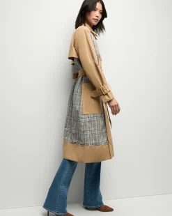 Liam Patchwork Trench Coat in Khaki/Black
