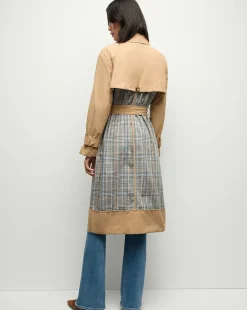 Liam Patchwork Trench Coat in Khaki/Black