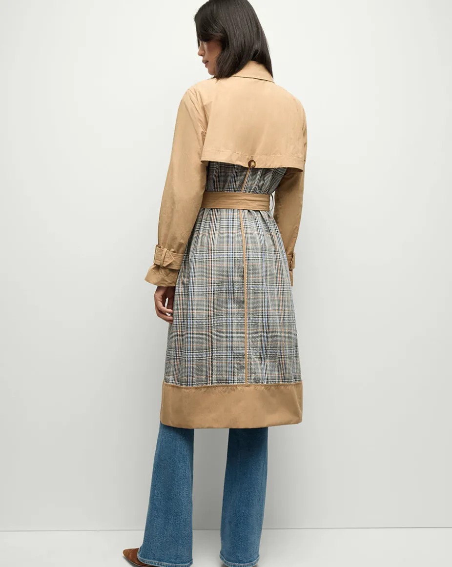 Liam Patchwork Trench Coat in Khaki/Black