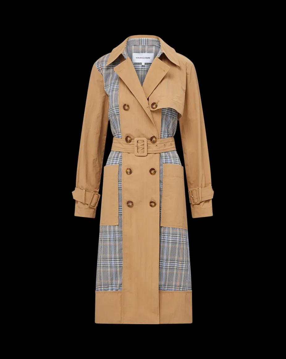 Liam Patchwork Trench Coat in Khaki/Black