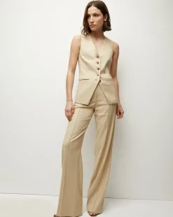 Liff Stretch-Linen Vest in Stone Khaki