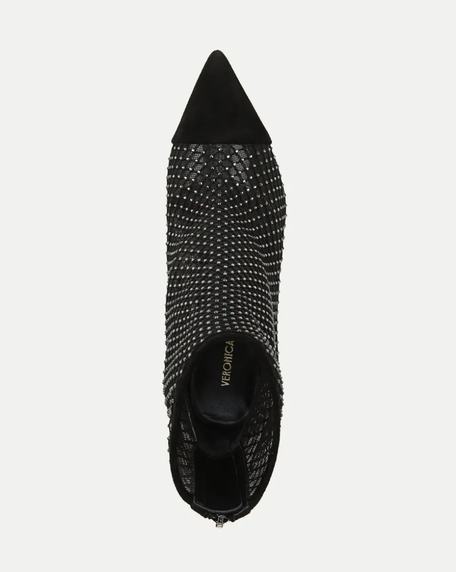 Lisa Rhinestone Mesh Bootie in Black