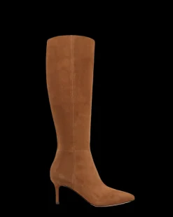 Lisa Suede Mid-Heel Tall Boot in Chestnut
