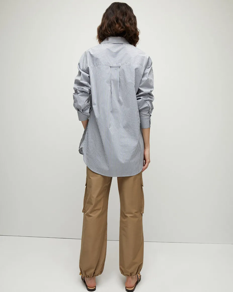 Lloyd Striped Button-Down Top | Logo Crest in Blue/Off-White