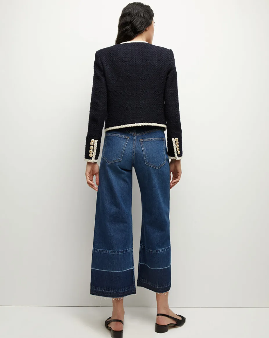 Mabel Collarless Tweed Jacket in Navy