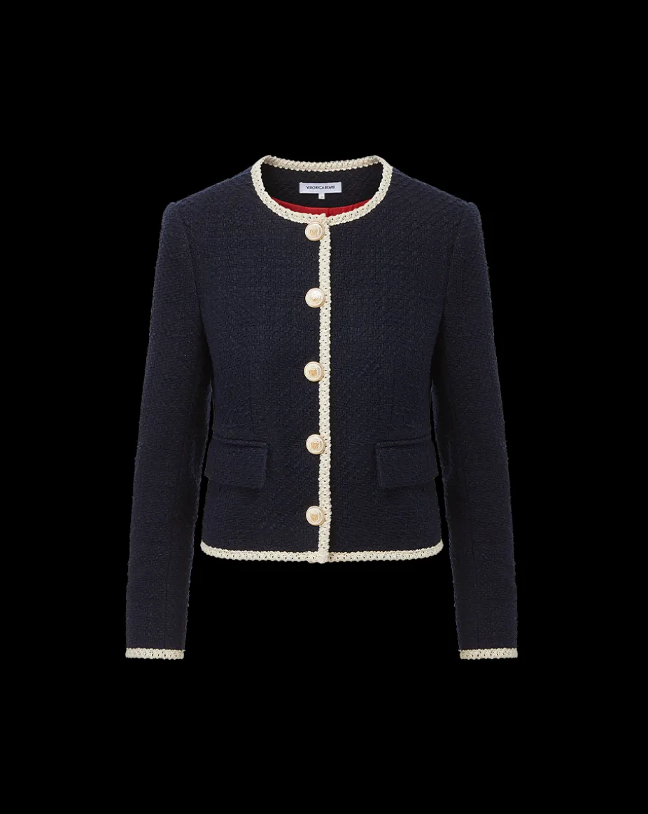 Mabel Collarless Tweed Jacket in Navy