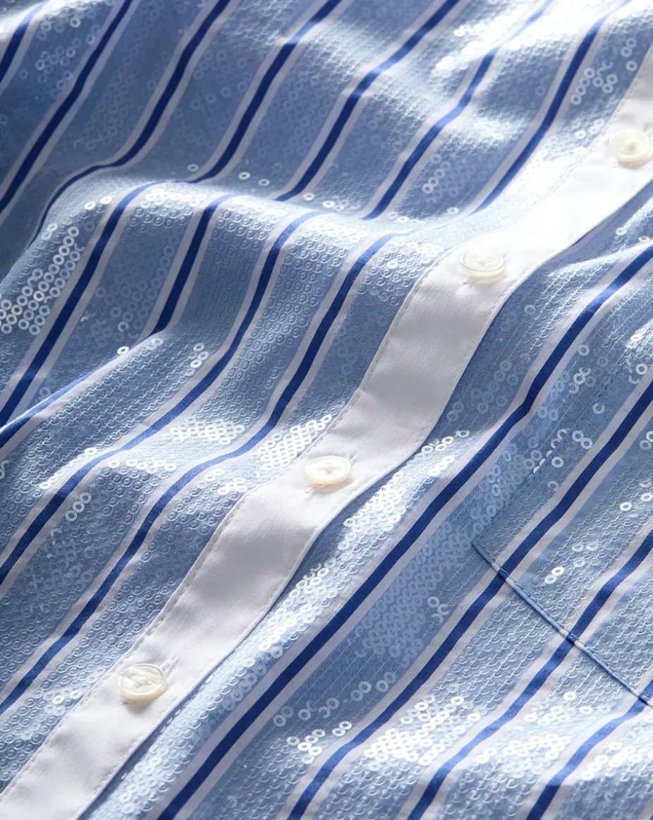 Maia Sequin Shirt in Blue Sky/White