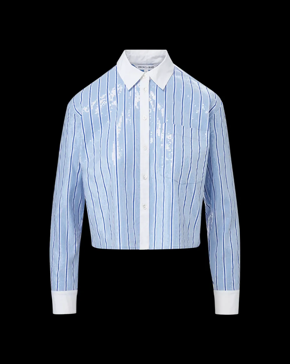 Maia Sequin Shirt in Blue Sky/White