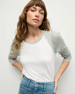Mason Baseball Tee in White/Heather Grey