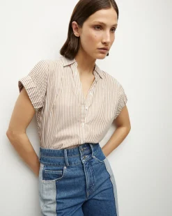 Matera Cotton Button-Down Shirt in Acorn/White