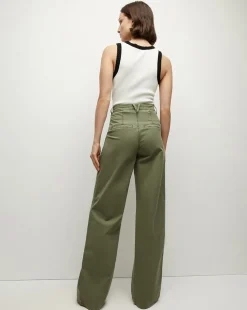 Mia Wide-Leg Pleated Pant in Stone Army