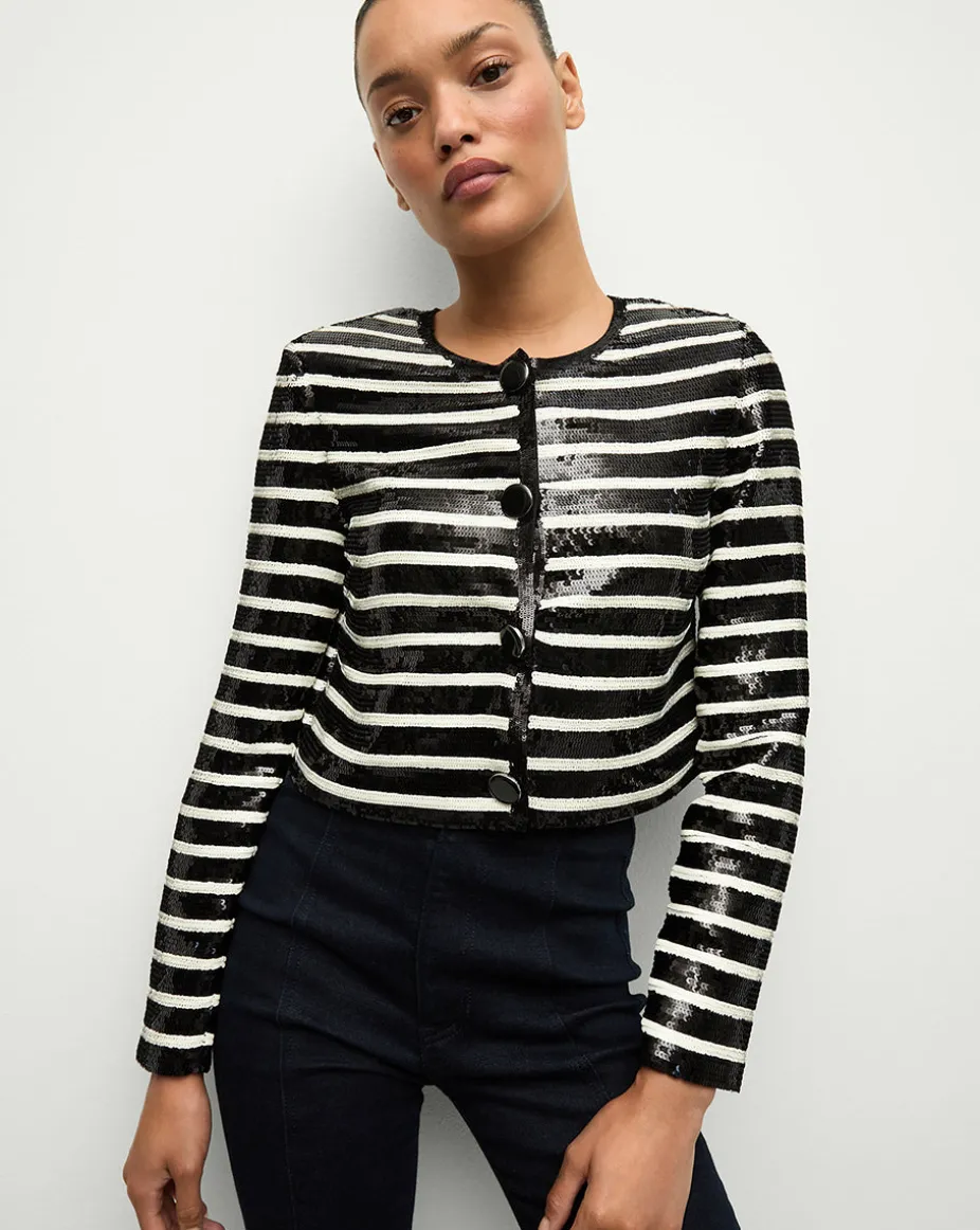 Mickey Sequin Cropped Jacket in Black/White
