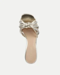 Misa Knot-Front Platinum Heel Sandals