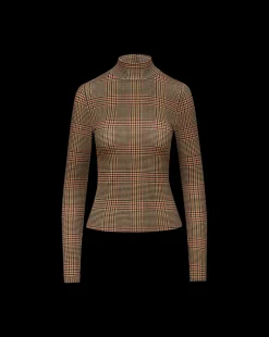 Nate Plaid Turtleneck Top in Camel & Black