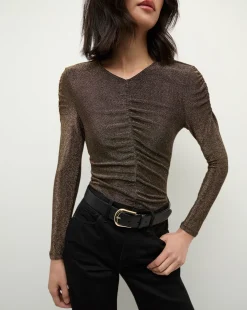 Neeta Ruched Long Sleeve Top in Gold