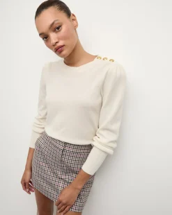 Nelia Cashmere Pullover | Button Accent in Ivory